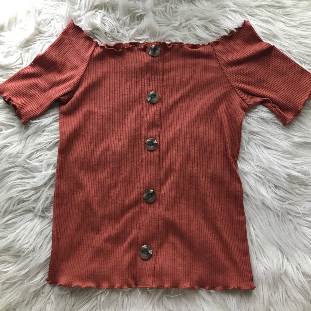 Off Shoulder Button Down Blouse